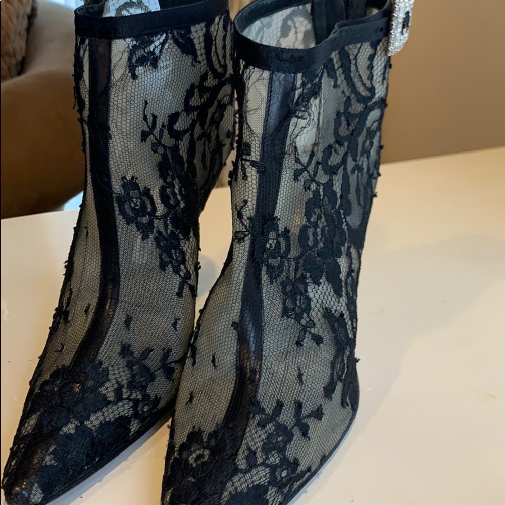 MANOLO BLAHNIK BLACK Rhinestone Booties S36 - Picture 10 of 16